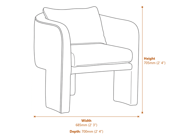 Ozzero Ivory Boucle Curved Armchair Dimensions Diagram