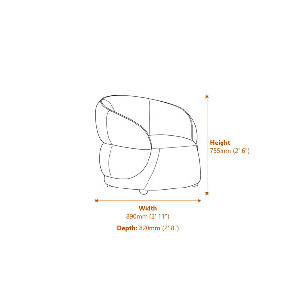 Darla Forest Green Curved Velvet Chair Dimensions Diagram