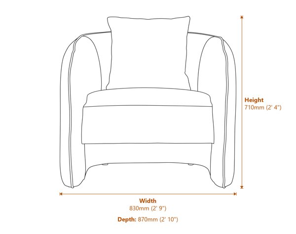 Bilani Cream Linen Effect Curved Chair Dimensions Diagram