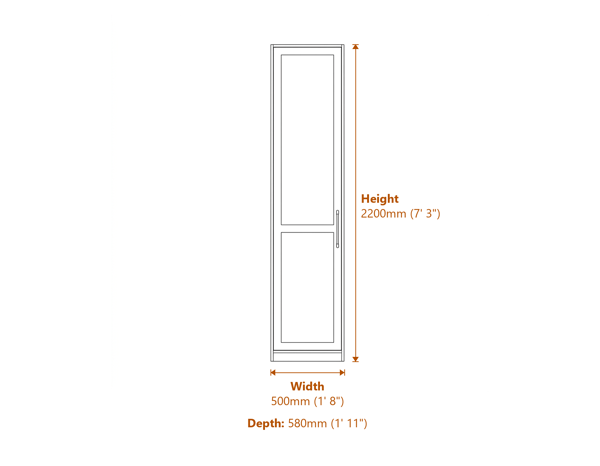 Austen White 1 Door Wardrobe Dimensions Diagram