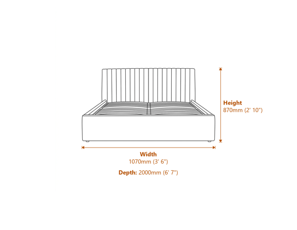 Berlin Black Ottoman Single Bed Dimensions Diagram