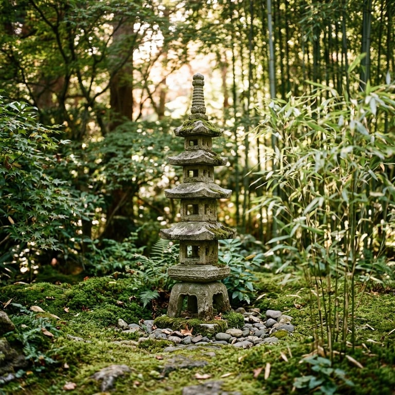 Japanese garden ornaments and stone lanterns