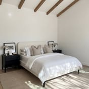 albany ivory boucle double bed dressed