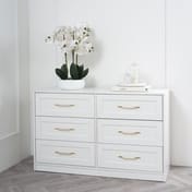 austen white 6 drawer chest of drawers styled
