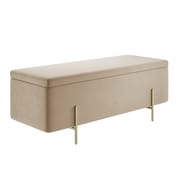 lola beige velvet storage ottoman angle