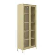 mase beige tall glass display cabinet angle