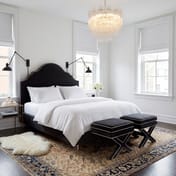 quince onyx upholstered bed rhode stools lifestyle