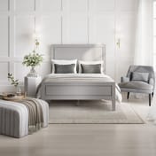ryder grey stripe pouffe montana bedroom lifestyle