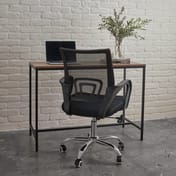 tate black mesh office chair at hoxton desk