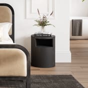 yori black round bedside cabinet lifestyle
