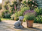 Stone Pug Statue Patio Lavender