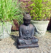 Seated Meditating Buddha Statue in cast stone - umber view