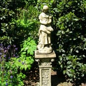 Peasant Girl Garden Statue on Pedestal in Garden