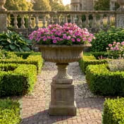 Grand Victorian Stone Garden Tazza in Formal Garden Setting