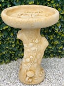 English Rose Birdbath in Sandstone — Original Close-Up View