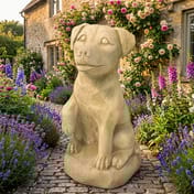 Jack Russell Stone Garden Ornament in Cottage Garden Setting