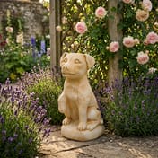 Jack Russell Stone Garden Ornament in Sandstone Cottage Garden Setting