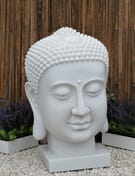 Large Buddha Head Garden Statue in White - Original View