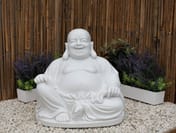 Large Laughing Buddha Garden Statue in White - Original Photo
