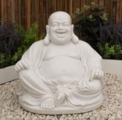 Medium Laughing Buddha Garden Statue in White - Original Photo