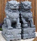 Pair of Extra Large Foo Dog Garden Statues in Grey - Original Photo