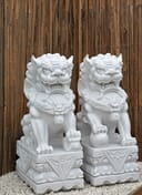 Pair of Extra Large Foo Dog Garden Statues in White - Original