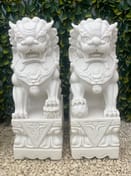 Pair of Large Foo Dog Garden Statues in White - Original Product Photo