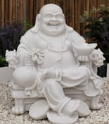 Wealthy Sitting Buddha Garden Statue in White - Original Photo