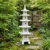 5 Tier Pagoda Garden Ornament in White in a Japanese Garden Setting