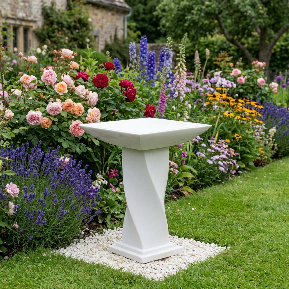 Winding Stone Birdbath in White | Garden Ornaments