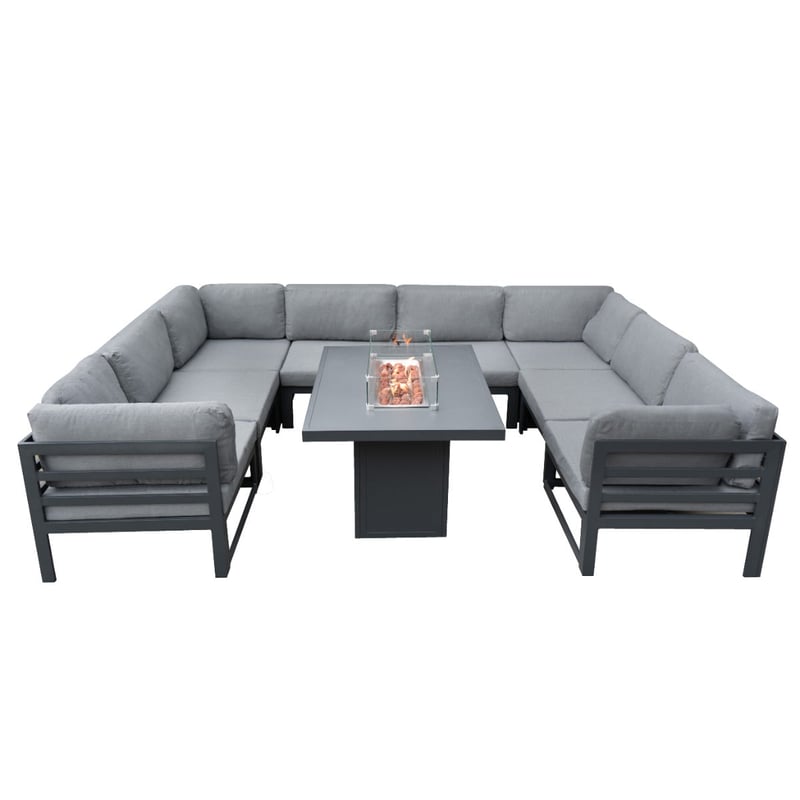 Jardi modular garden furniture set with built-in fire pit in anthracite grey rattan