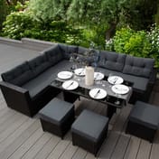 Black rattan corner sofa set side view