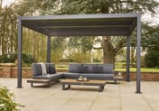 Nexus Grey Aluminium Pergola - Louvred Garden Hero with Corner Sofa