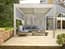 Nexus Beige Aluminium Pergola - Front Screen Down by House
