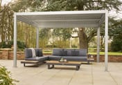 Nexus Beige Aluminium Pergola - Louvred Garden Hero with Sofa