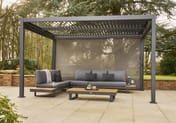 Nexus Grey Pergola - Right Side Screen Down, Roof Louvres Open