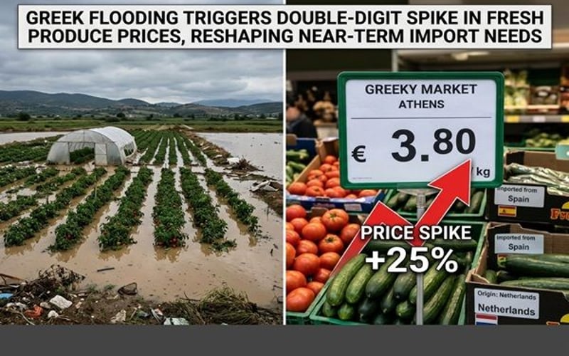 Greek Flooding Triggers Double-Digit Spike in Fresh Produce Prices, Reshaping Near-Term Import Needs