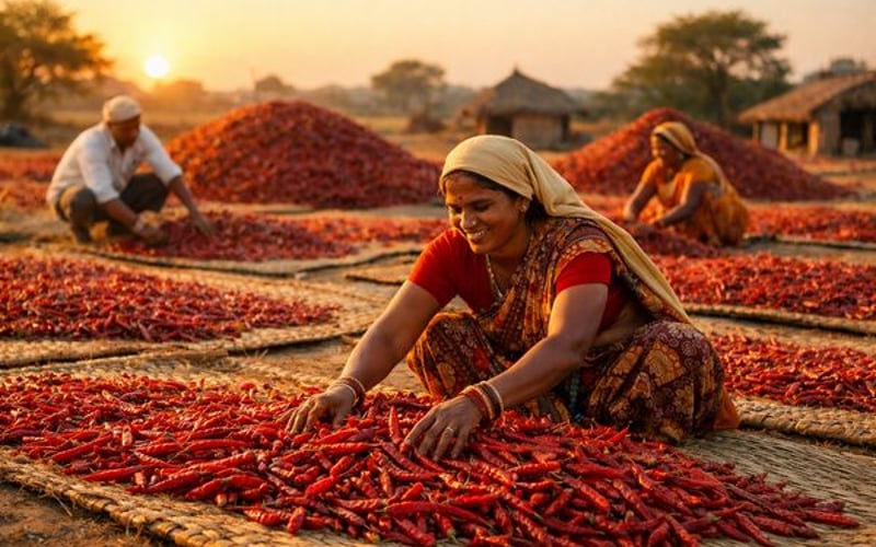 भारतीय लाल मिर्च मजबूत बनी हुई है क्योंकि निर्माता मानसून में स्टॉक्स बनाते हैं