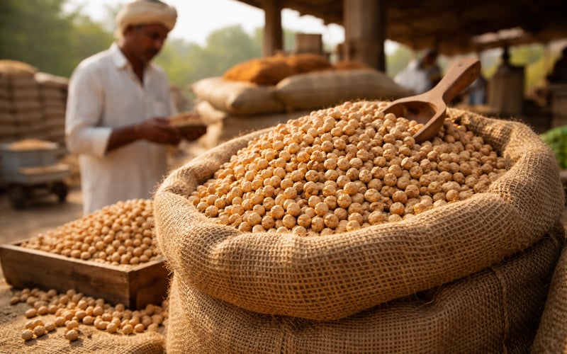 Indische Kichererbsen (Chana) fest, da knappe Bestände auf eine wiederbelebte Mühlennachfrage treffen