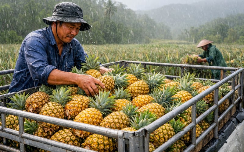 Getrocknete Ananas gibt nach, während Monsunregen thailändische und vietnamesische Ernten treffen