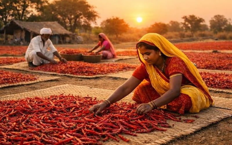 भारतीय मिर्च बाजार धीरे-धीरे आसान होता है क्योंकि गर्मी बढ़ती है और निर्यात की मांग स्थिर रहती है