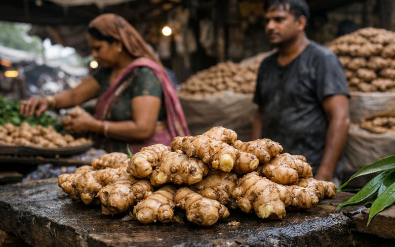 Monsoon-Driven Supply Squeeze Lifts Fresh Ginger in Delhi While Dried Market Stays Steady