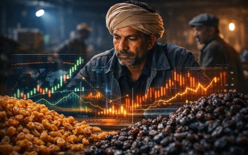 भारत में नरमी और तुर्की की मजबूती के कारण किशमिश की कीमतें थोड़ी कम हुईं