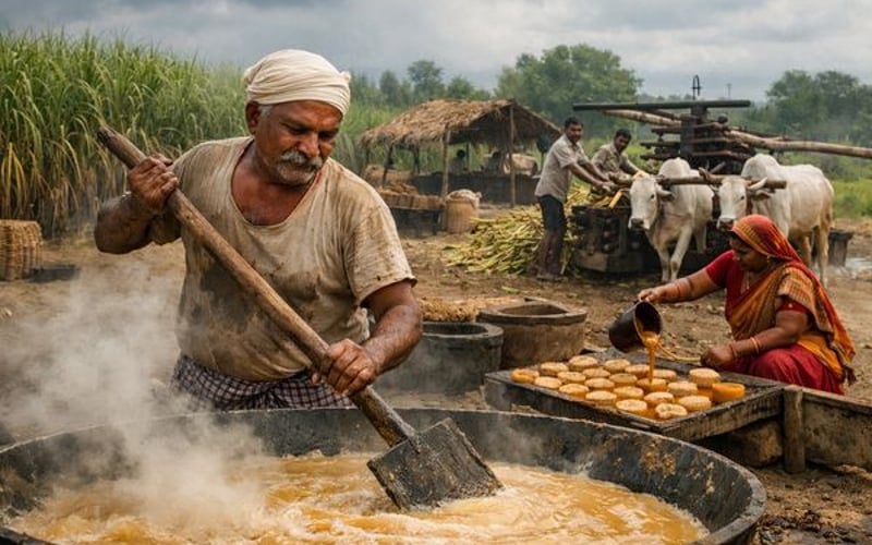 Indische Jaggery-Firmen, während raffinierter Zucker zögert, da der Monsun näher rückt