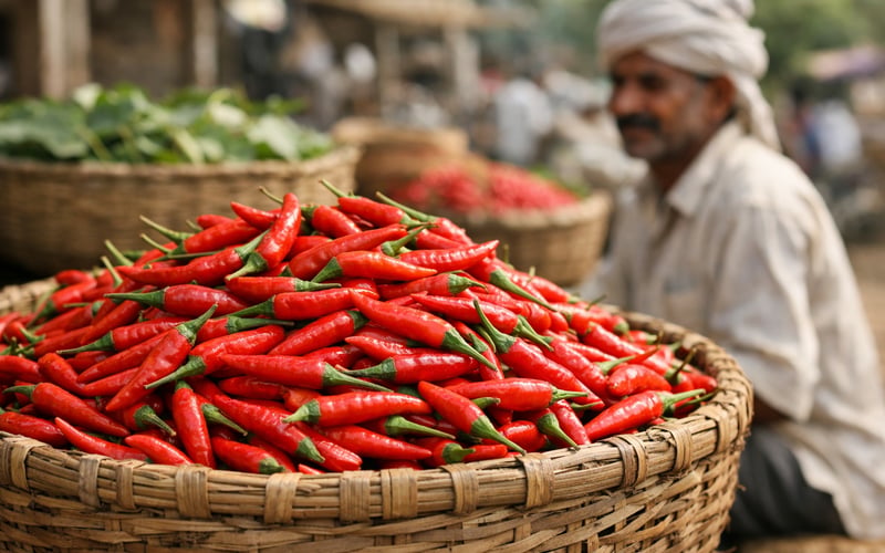 Indian Chilli Prices Soften Slightly as Monsoon Moisture Supports New Crop