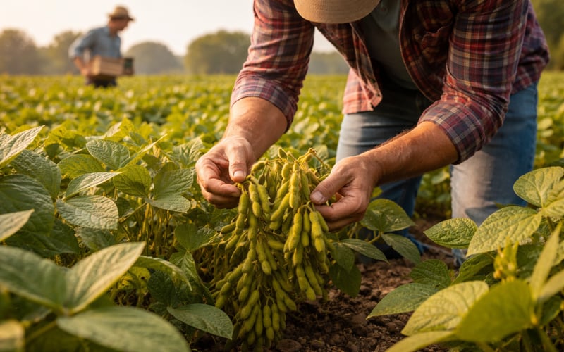 Soybeans ease on harvest pressure as meal holds firm and oil softens