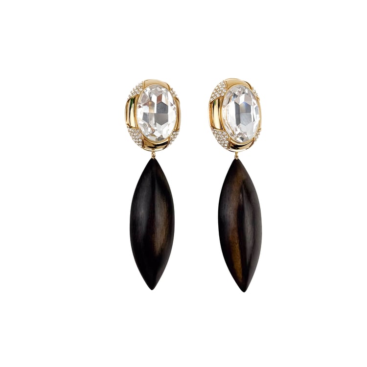 Saint Laurent Drop Earrings with Crystals and Dark Wood - IMG_0436.jpg
