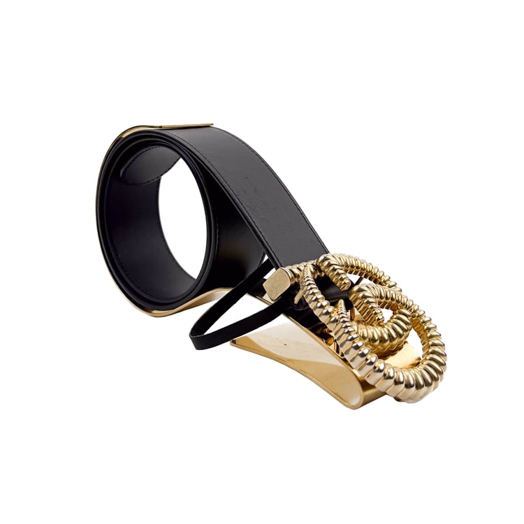 Gucci Interlocking GG Black Leather Belt with Textured Gold Buckle - IMG_9382.jpg