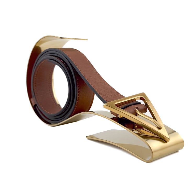 Bottega Veneta Bottega Veneta Leather Belt with Triangle Buckle