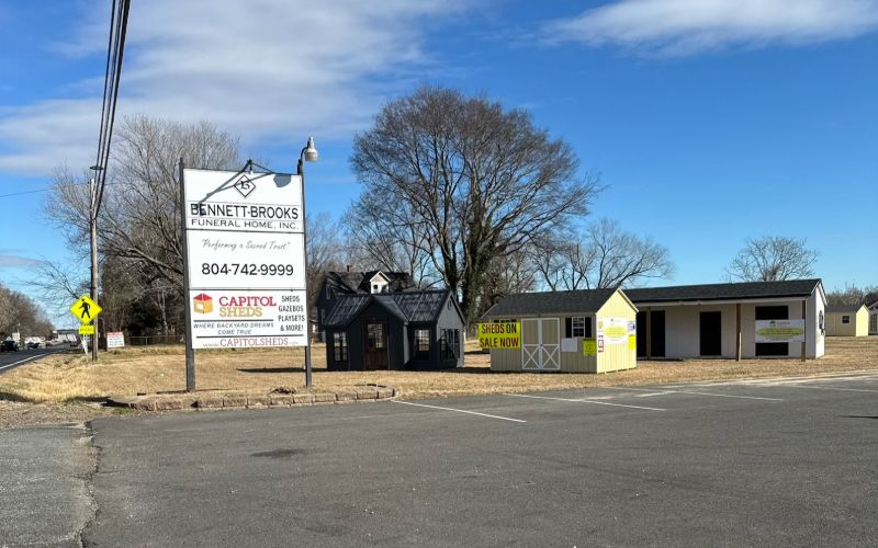 Street view of the lot for Capitol Sheds Port Royal, serving Caroline County sheds daily